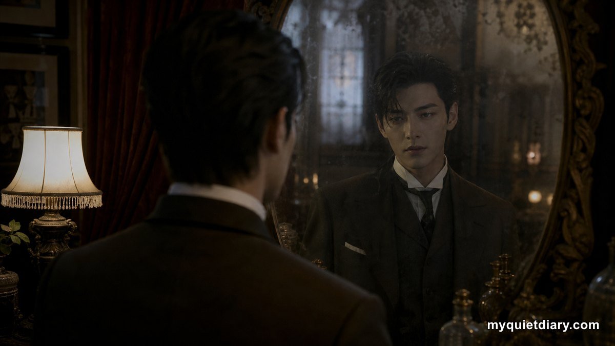 Portraits of Delusion: Vampires in Colonial Seoul A fictional ageless Korean man reflected in an antique mirror inside a 1930s salon