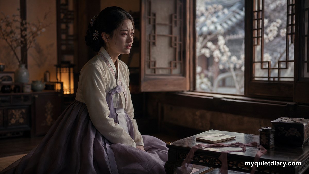 How The Scandal Moves Dangerous Liaisons to Joseon A fictional Joseon woman beside a lattice window after discovering betrayal